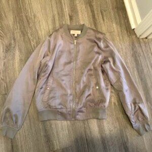 ✨ Silver Satin Bomber Jacket – Petite Size